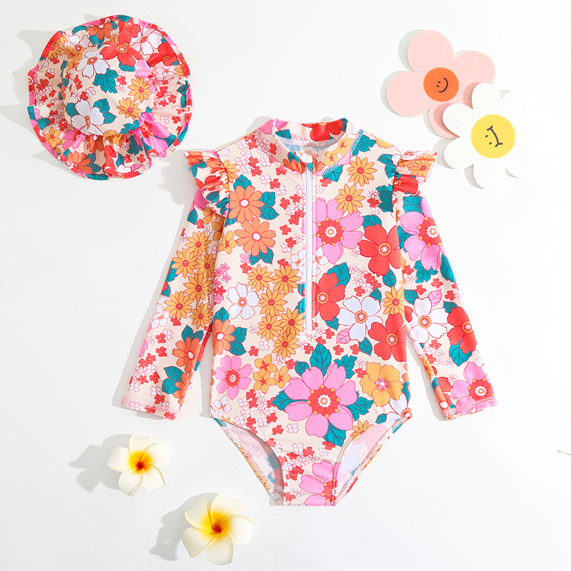 TM-2603136-137-9.jpg Girls Floral Long Sleeve Swimsuit Set - Image 1
