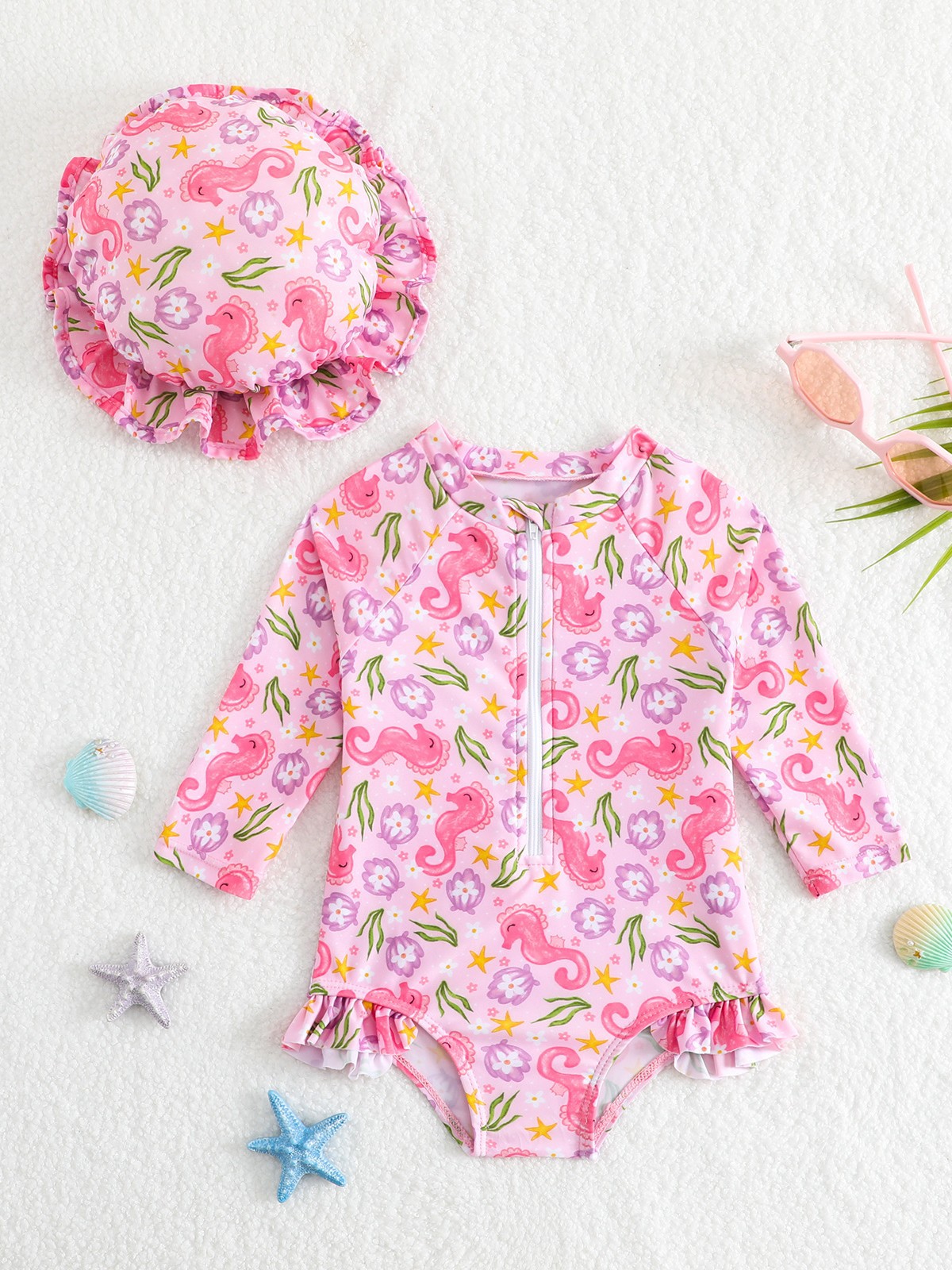 TM-2603139-140-7.jpg Girls Swimsuit and Hat Set - Image 1