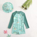 Kids Dinosaur Print Swimsuit and Hat Set