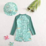 Kids Dinosaur Print Swimsuit and Hat Set - Image 4