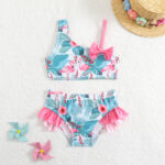 Girls Flamingo Print Ruffle Bikini Set