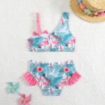 Girls Flamingo Print Ruffle Bikini Set - Image 3