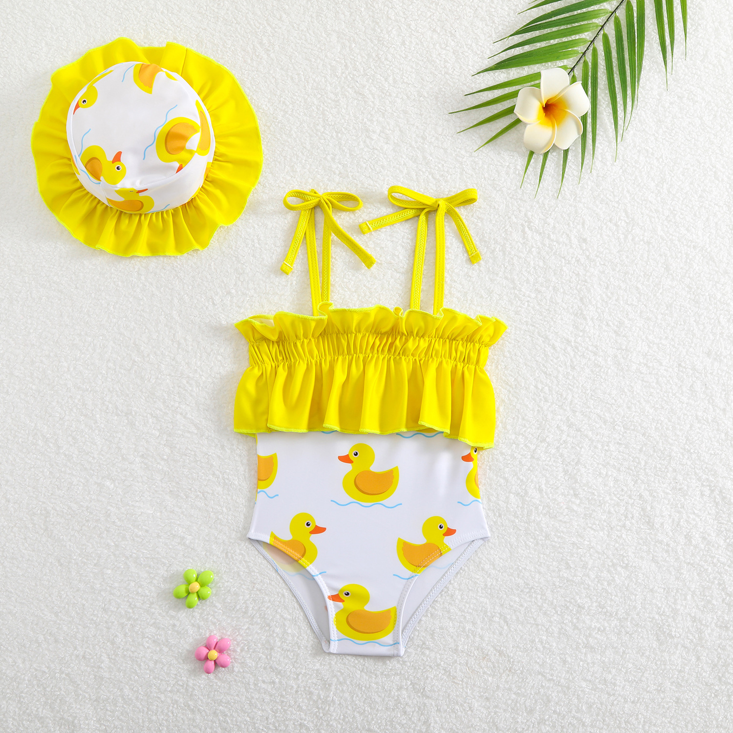 TM-2603156-1.jpg Toddler Yellow Duck Swimsuit With Hat - Image 1