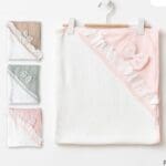 Baby Hooded Towel With Lace and Bow