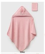 Pink Hooded Baby Towel With Washcloth