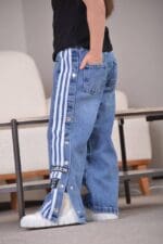 Adidas Kids Blue Stripe Snap Jeans - Image 2