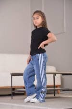 Adidas Kids Blue Stripe Snap Jeans