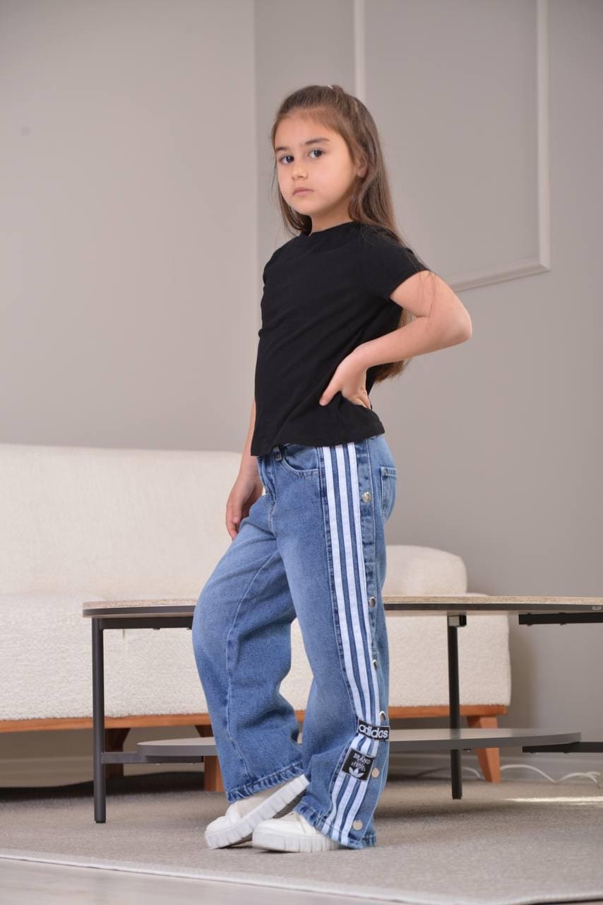 WhatsApp Image 2026-08-31 at 4.30.51 PM (2) Adidas Kids Blue Stripe Snap Jeans - Image 1