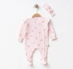 Pink Floral Baby Romper With Headband
