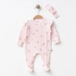 Pink Floral Baby Romper With Headband