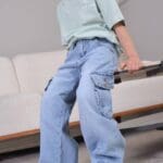 Kids Light Wash Denim Cargo Pants