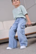 Kids Light Wash Denim Cargo Pants