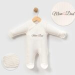 White Ribbed Baby Sleepsuit Mom Dad Print