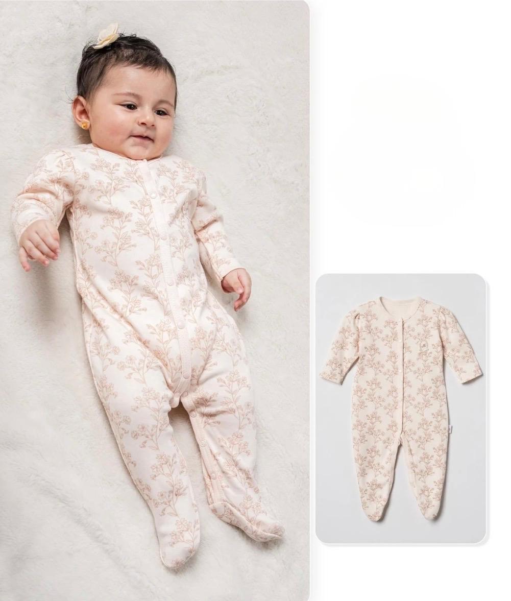 WhatsApp Image 2026-09-11 at 4.40.38 PM (1) Baby Floral Print Footed Sleeper Pajamas - Image 1