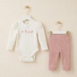 Baby Girl Ribbed Bodysuit and Pants Set
