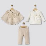 Girls Cream Lace Cape Three Piece Set