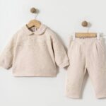 Beige Baby Knit Floral Outfit Set