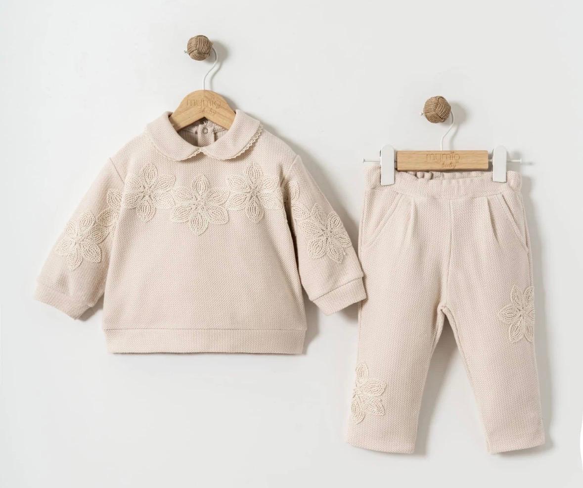 WhatsApp Image 2026-09-11 at 4.40.44 PM (2) Beige Baby Knit Floral Outfit Set - Image 1