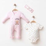 Baby Girl Bear Romper Bodysuit Set