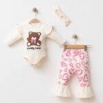 Baby Bear Print Outfit Set With Headband
