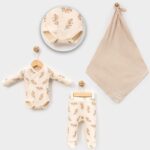 Floral Print Baby Outfit Set Cream